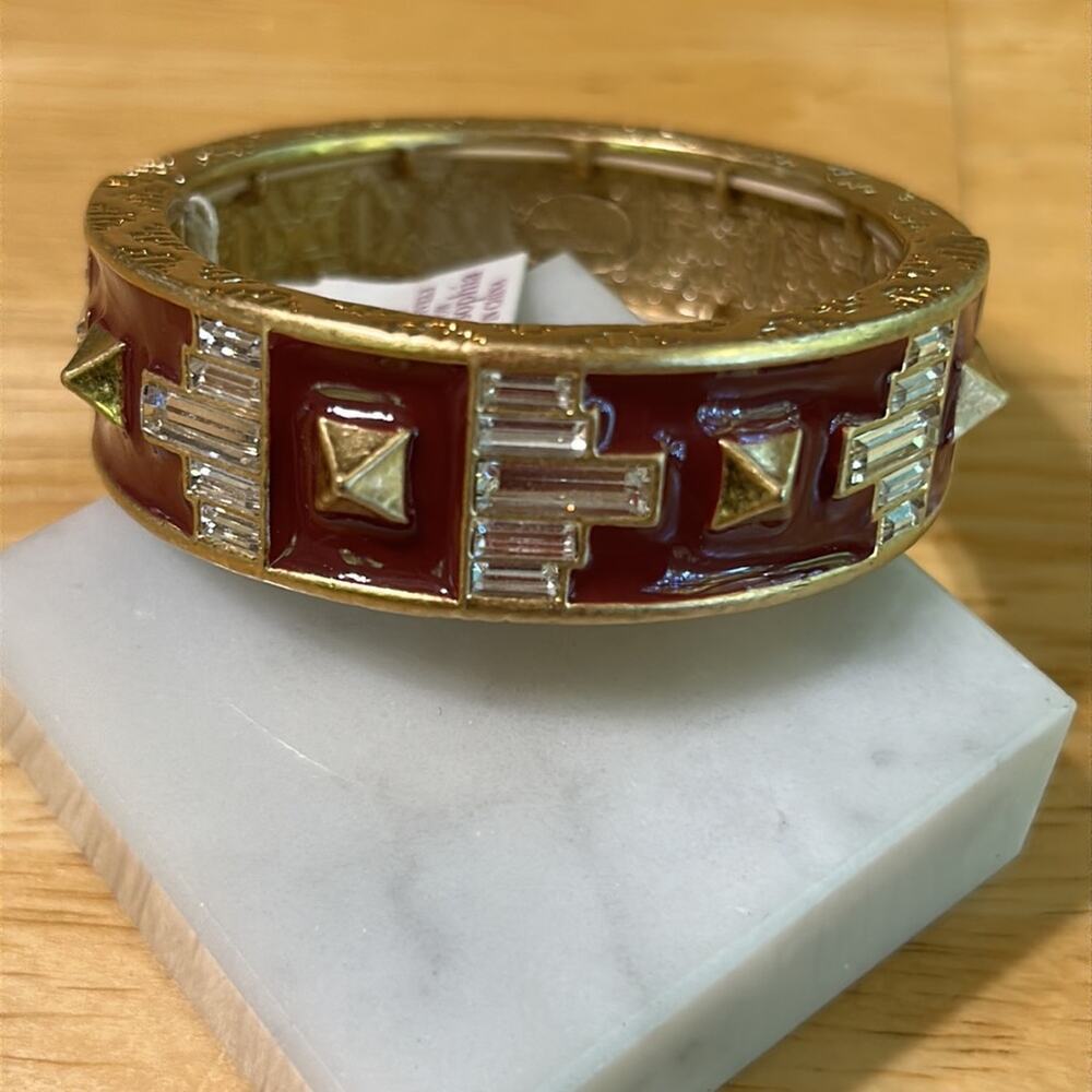 Lia Sophia Crystal, Deep Red, and Gold Tone Enamel Bracelet #516  New with Tag!